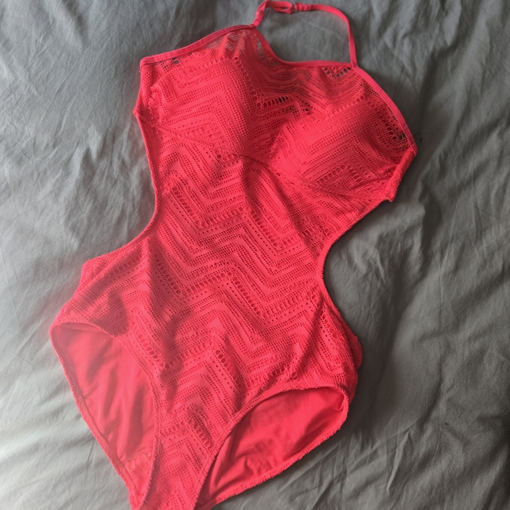 NWOT OP Red Crochet One-Piece Side Cut-Out Swimsuit (!!Please Read Discription!)